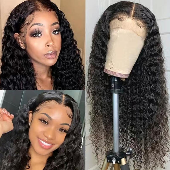 20" 180% Density Natural Black Kinky Curly 13x4 Lace Frontal Brazilian Hair Wig - Picture 3 of 9